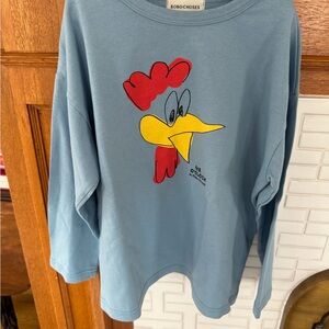 Bobo Choses Blue Long Sleeve Tee with Rooster Print